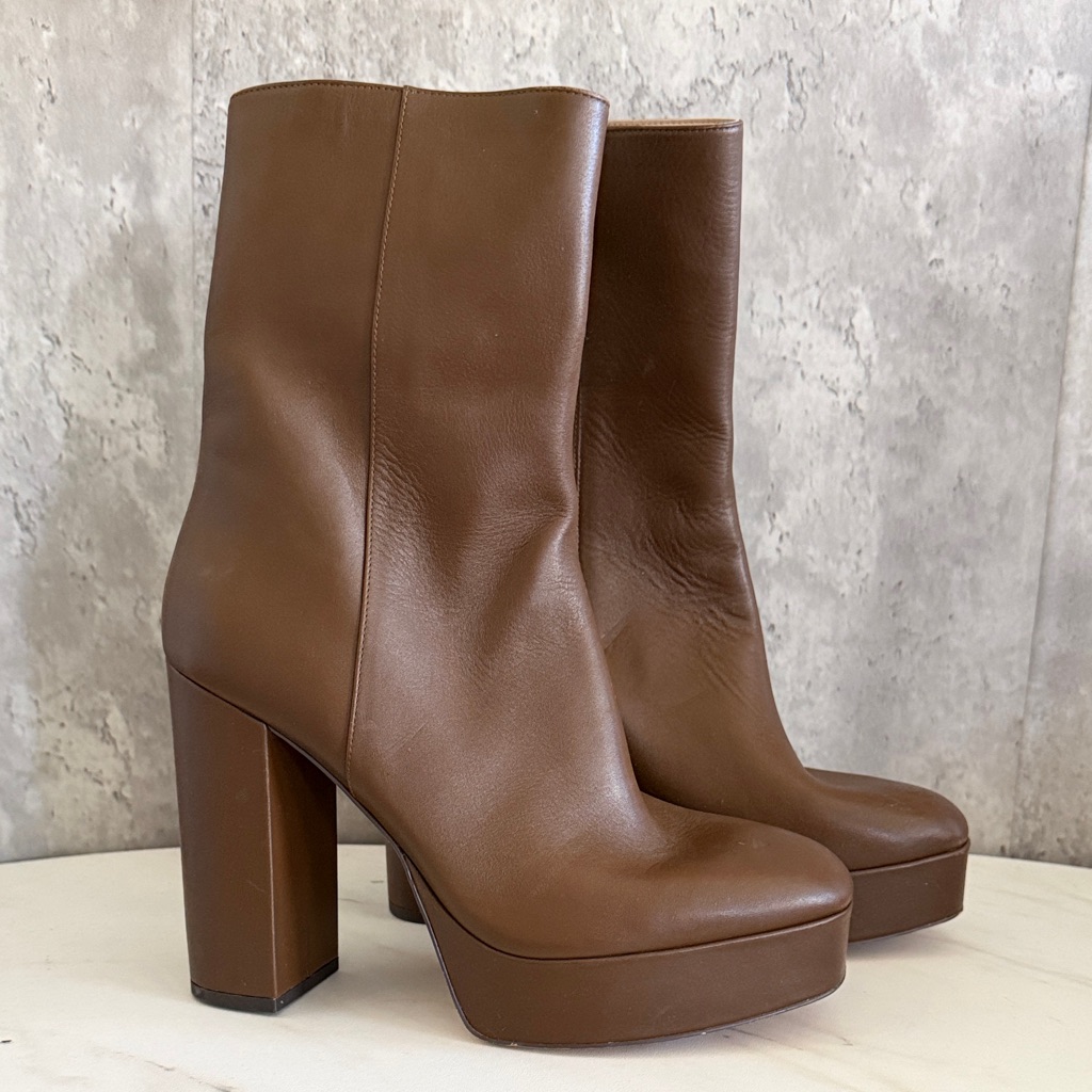 Stuart Weitzman Party Zip Brown Platform Heeled Boots Sz 10